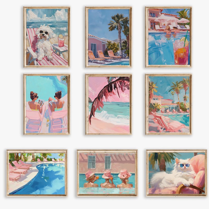 Vintage Fashion Wall Art - 빈티지 걸리 여름 수영장 파티 포스터