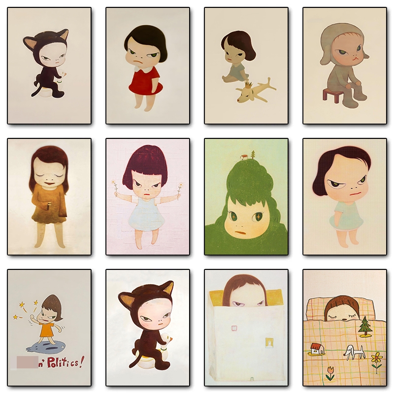 Vintage Fashion Wall Art - 1pc 프레임리스 캔버스 페인팅 요시토모 나라