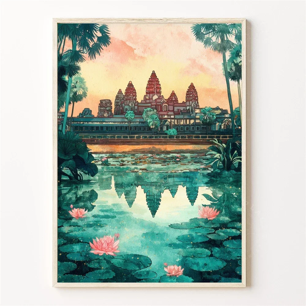 앙코르와트 캄보디아 정글 사원 여행 포스터 프린트 빈티 - Vintage Fashion Wall Art 리뷰 및 가격