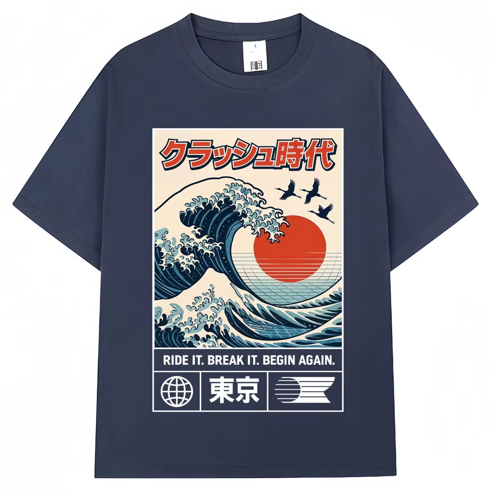 일본식 홋카이도 웨이브 도쿄 그래픽 티셔츠 남성 여성  - Vintage Fashion Tokyo 리뷰 및 가격