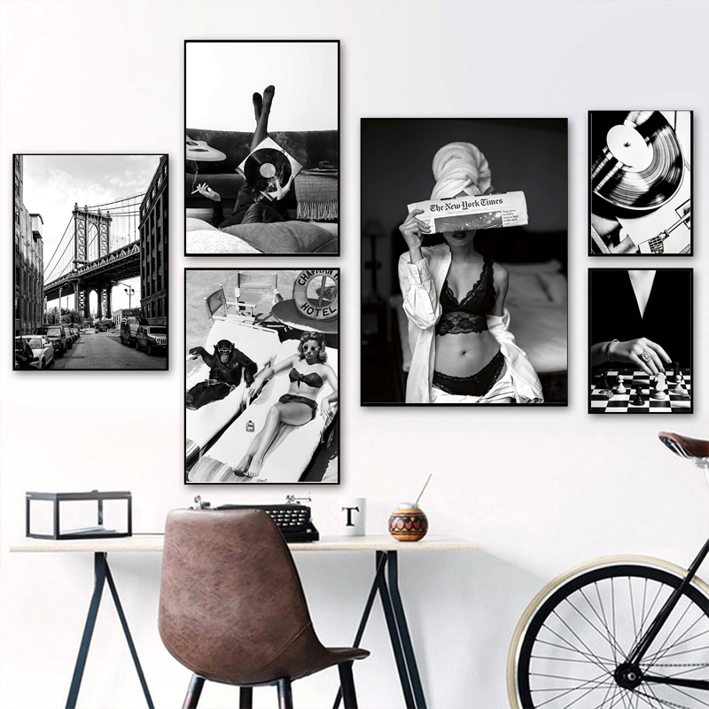 흑백 빈티지 벽 아트 캔버스 회화 패션 여성 레오파드  - Vintage Fashion Prints For Wall 리뷰 및 가격