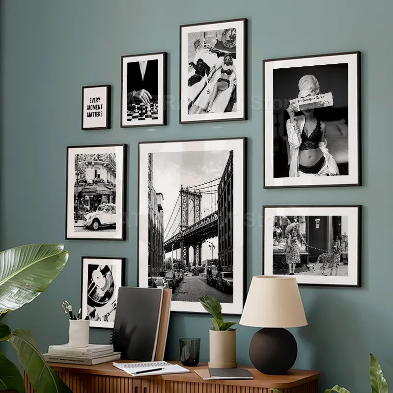 흑백 빈티지 벽 아트 캔버스 회화 패션 여성 레오파드  - Vintage Fashion Prints For Wall 리뷰 및 가격
