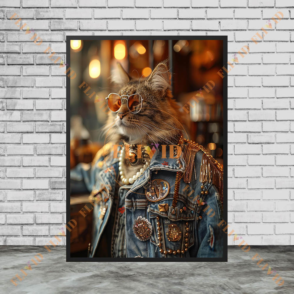 빈티지 데님 쿨 캣 캔버스 페인팅, 선글라스를 쓴 레트 - Vintage Fashion Prints For Wall 리뷰 및 가격