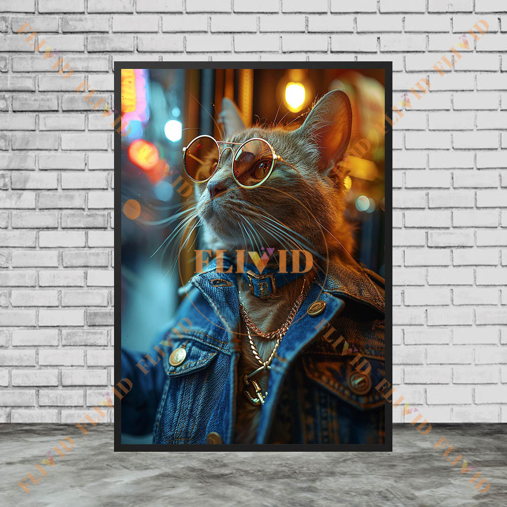 빈티지 데님 쿨 캣 캔버스 페인팅, 선글라스를 쓴 레트 - Vintage Fashion Prints For Wall 리뷰 및 가격