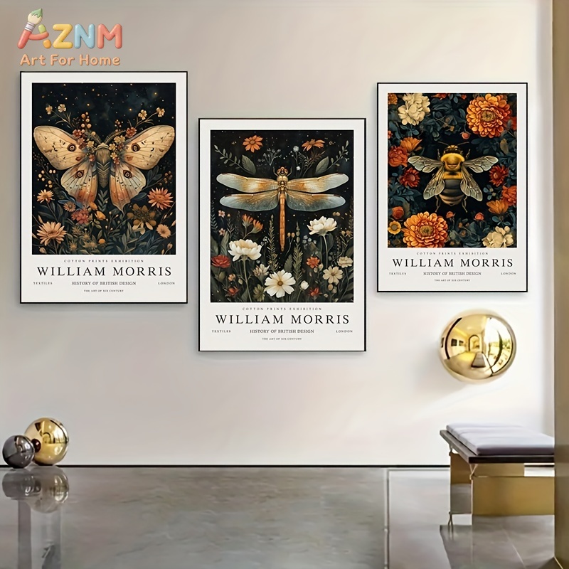 3PCS 윌리엄 모리스 빈티지 식물 곤충 캔버스 벽 아 - Vintage Fashion Wall Art 리뷰 및 가격