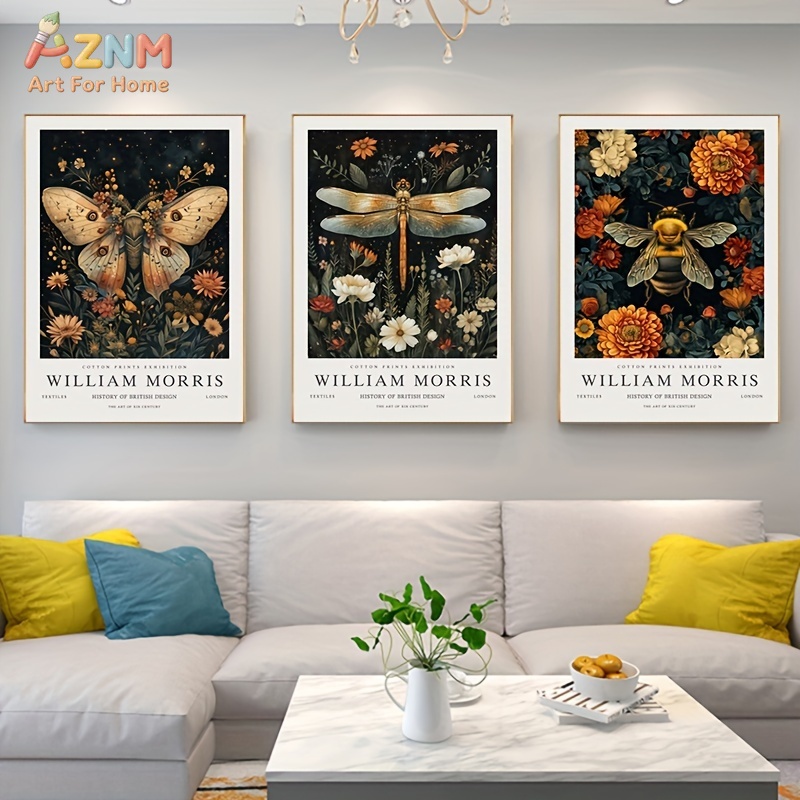 3PCS 윌리엄 모리스 빈티지 식물 곤충 캔버스 벽 아 - Vintage Fashion Wall Art 리뷰 및 가격