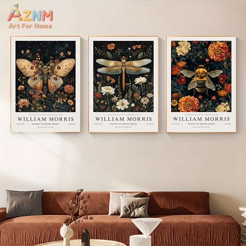 3PCS 윌리엄 모리스 빈티지 식물 곤충 캔버스 벽 아 - Vintage Fashion Wall Art 리뷰 및 가격