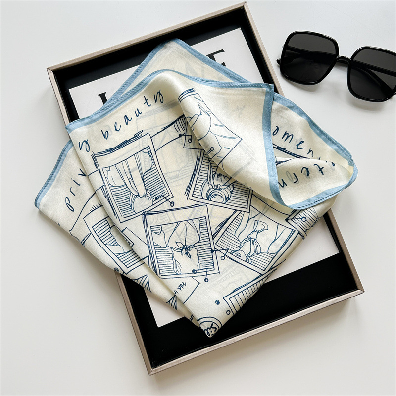 빈티지 스케치 프린트 새틴 스몰 스퀘어 100% 스카프 - Vintage Fashion Sketches 리뷰 및 가격